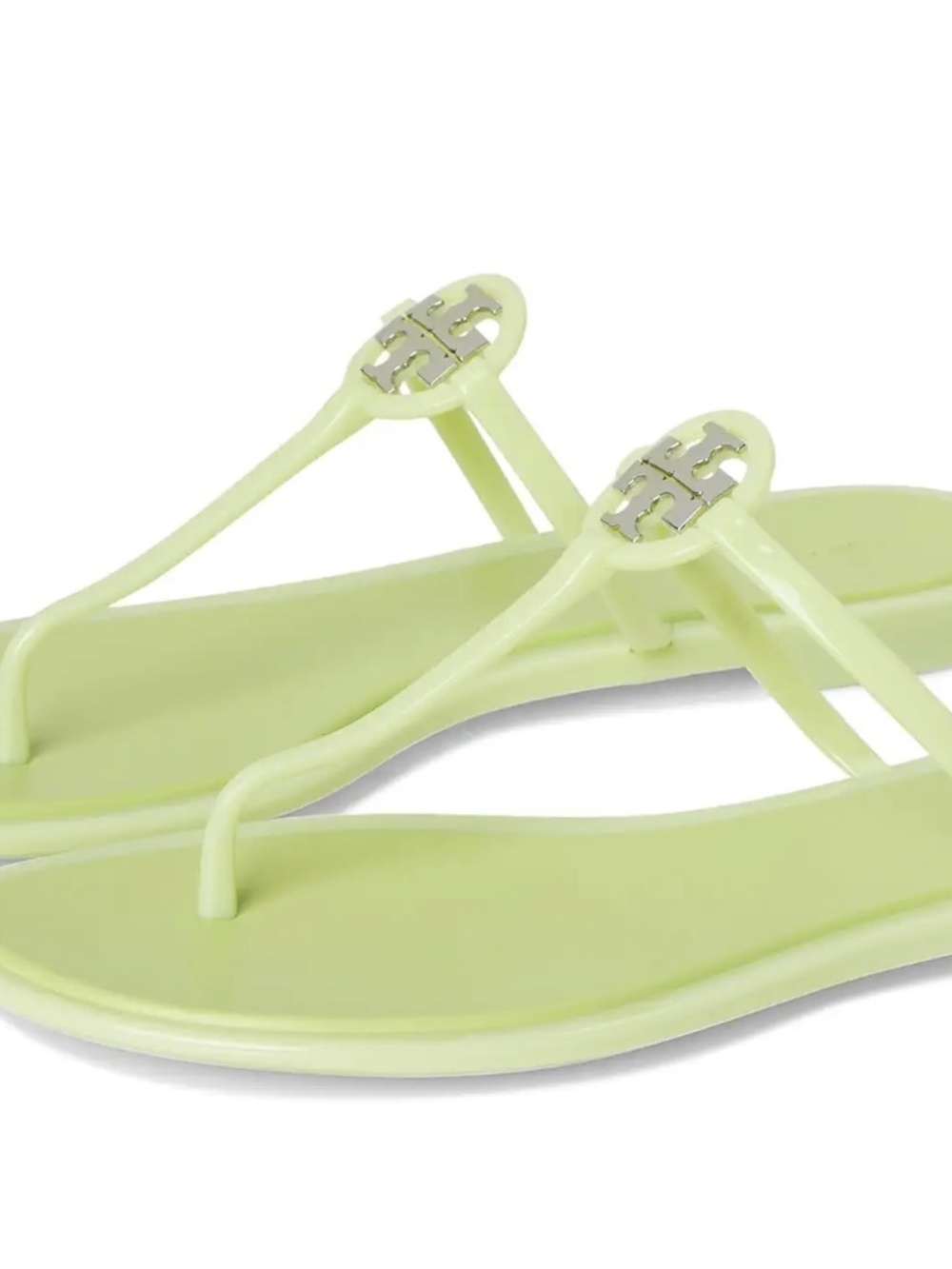 NIB Tory Burch Mini Miller Flat Jelly Thong Sandals MINT SILVER